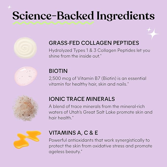 Lemme Glow Collagen Gummies for Thick Hair, Strong Nails & Healthy Skin with Multi-Collagen Peptides, Biotin, Trace Minerals, Zinc, Vitamins A, C & E, Dairy & Gluten Free, Peach Flavor, 60 ct.