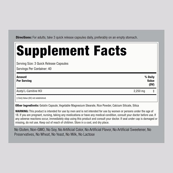 Piping Rock Acetyl L-Carnitine HCL | 2250mg | 120 Capsules | Therapeutic Supplement | Non-GMO, Gluten Free