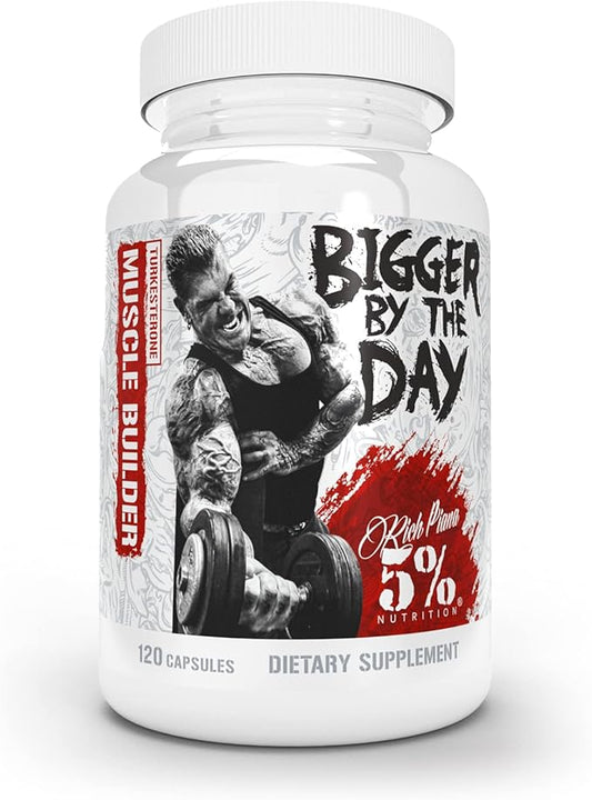 5% Nutrition Rich Piana BiggerByTheDay | Anabolic Muscle Builder, Hardcore Mass Gainer | Turkesterone, HICA, Epicatechin, Leucine | 120 Capsules (30 Servings)