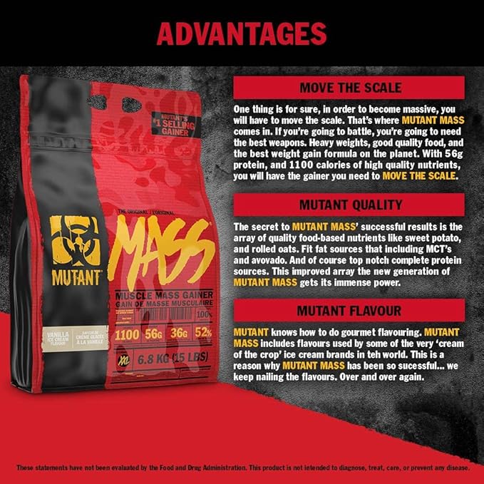 Mutant Mass Weight Gainer Protein Powder with Whey, and Casein Protein Blend for High-Calorie Workout Shakes, Smoothies, and Drinks, 15 lb - Strawberry Banana
