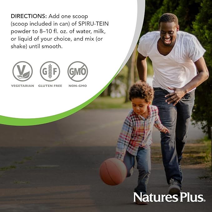 Natures Plus SPIRU-TEIN, Vanilla - 4 lbs - Plant-Based Protein Shake - Non-GMO, Vegetarian, Gluten Free - 60 Servings