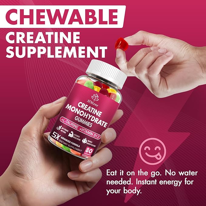 Creatine Monohydrate Gummies - 5g for Men & Women, 160 Count and Creatine Chewable Supplements for Muscle Gain, Muscle Strength, Energy Boost, and Muscle Builder, Sugar Free, Vegan