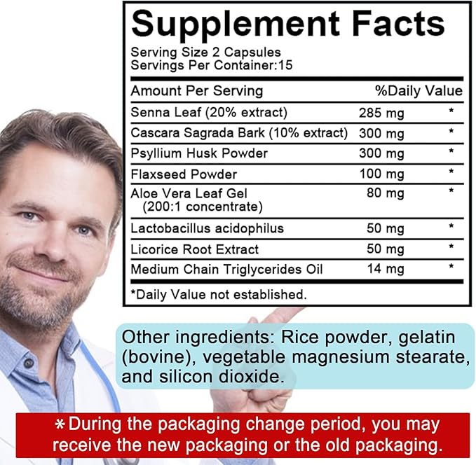 15 Day Cleanse Gut Support 2 Pack | Colon Broom, Detox Supplement with Senna, Cascara Sagrada & Psyllium Husk, for Men and Women | Total 60 Capsules