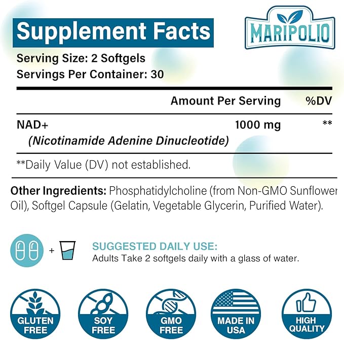 Liposomal NAD+ Supplement 1000 mg | Highest NAD Pontecy | Max Absorption | Pure NAD Supplement | Energy and DNA Repair, Aging Defense, Brain Function | 480 Softgels