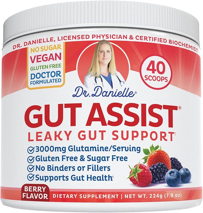 Doctor Danielle Gut Assist - Leaky Gut Repair Supplement Powder - Glutamine, Arabinogalactan, Licorice Root - Supports IBS, Heartburn, Bloating, Gas, Constipation, SIBO from, Berry Flavor