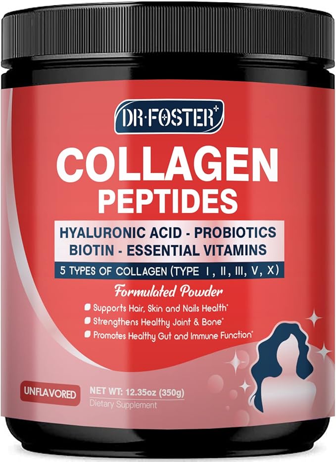 Multi Collagen Powder with 5 Billion CFUs - Hydrolyzed Collagen Peptides with Multivitamins, Hyaluronic Acid & Biotin - Support Skin Hair Nail Joints & Gut