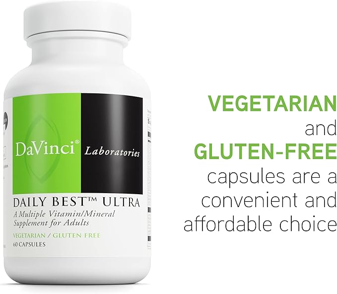 DaVinci Labs Daily Best Ultra - Dietary Supplement to Support Cardiovascular Health and Bone Health* - With B Vitamins, Minerals, Choline, CoQ10, Boron, Lycopene - 60 Vegetarian Caps