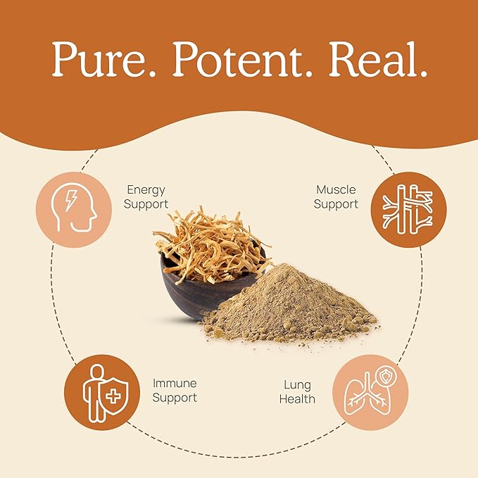 Real Mushrooms Cordyceps Capsules - Performance Mushroom Extract Supplement with Organic Militaris for Energy & Immune Support Vegan Supplement, Non-GMO, 120 Caps