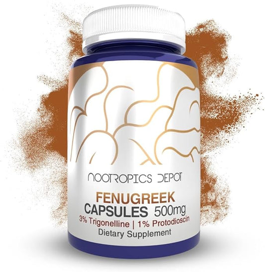 Nootropics Depot Fenugreek Extract Capsules | 500mg | 60 ct | 3% Trigonelline, 1% Protodioscin | Trigonella foenum-graecum | Mood, Fitness, & Metabolic Function