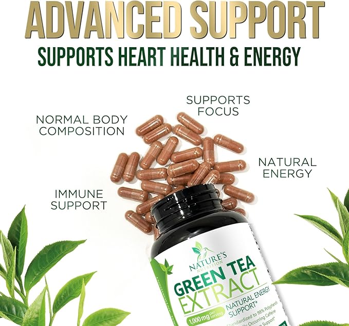 Green Tea Extract Capsules 1000mg 98% Standardized EGCG - 3X Strength for Natural Energy - Heart Support with Polyphenols - Gentle Caffeine - 120 Capsules