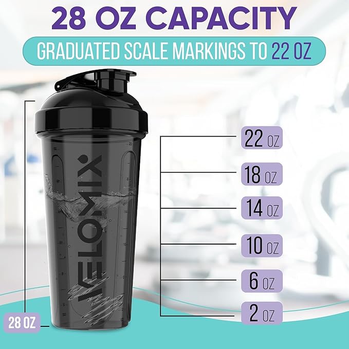 '-4 PACK- 28 oz Shaker Cups for Protein Shakes - 4x Wire Whisk | BPA-Free & Dishwasher Safe | Leak Proof Protein Shaker Bottles for Protein Mixes | Large Blender Shaker Bottle Pack (4 Black)
