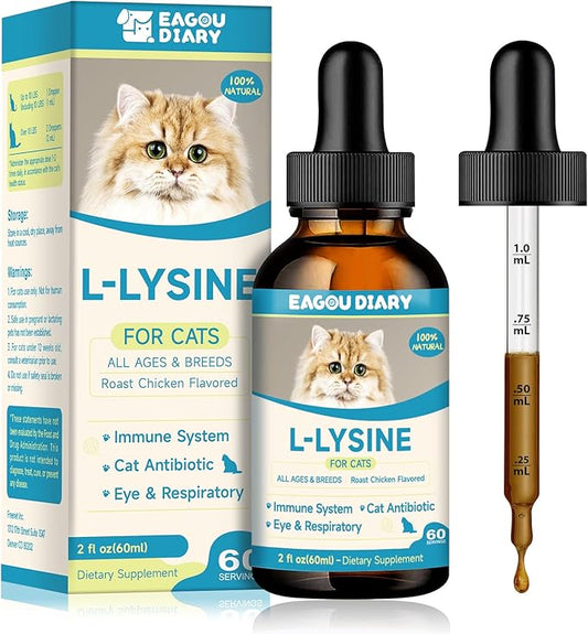 Lysine for Cats - L-Lysine Supplement for Cats & Kittens, Cat Immune Support, Allergy Relief, Sneezing, Cat L-Lysine Drops with Colostrum, Taurine, Vitamins & Minerals, Astragalus - 2Fl Oz