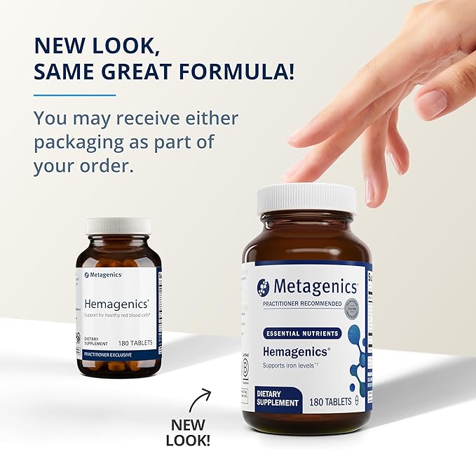 Metagenics Hemagenics - Iron Supplement - Non-Constipating - Vitamin B12, B6 & Folate - Supports Formation & Maintenance of Healthy Red Blood Cells* - Non-GMO, Gluten-Free & Vegetarian - 180 Count
