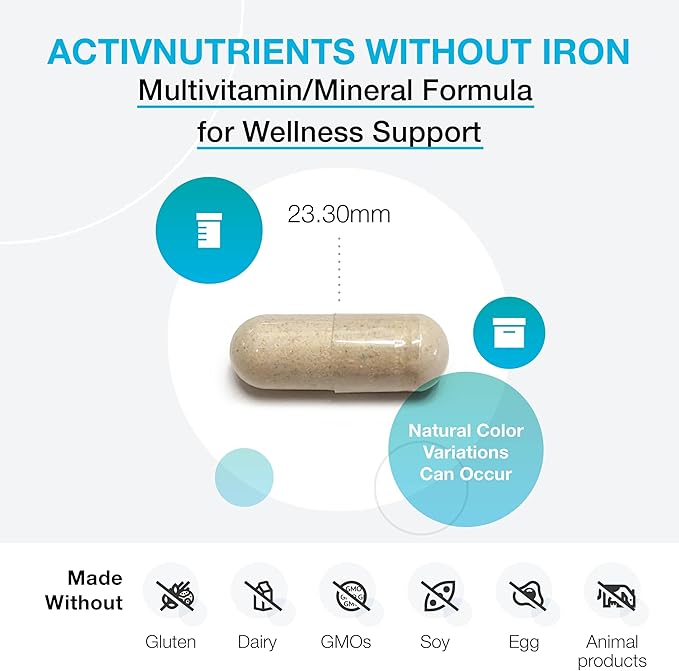 XYMOGEN ActivNutrients Without Iron - Multivitamin Multimineral for Wellness, Immune, Energy and Mood Support - Chelated Minerals + Active B Vitamins with Folate (120 Capsules)