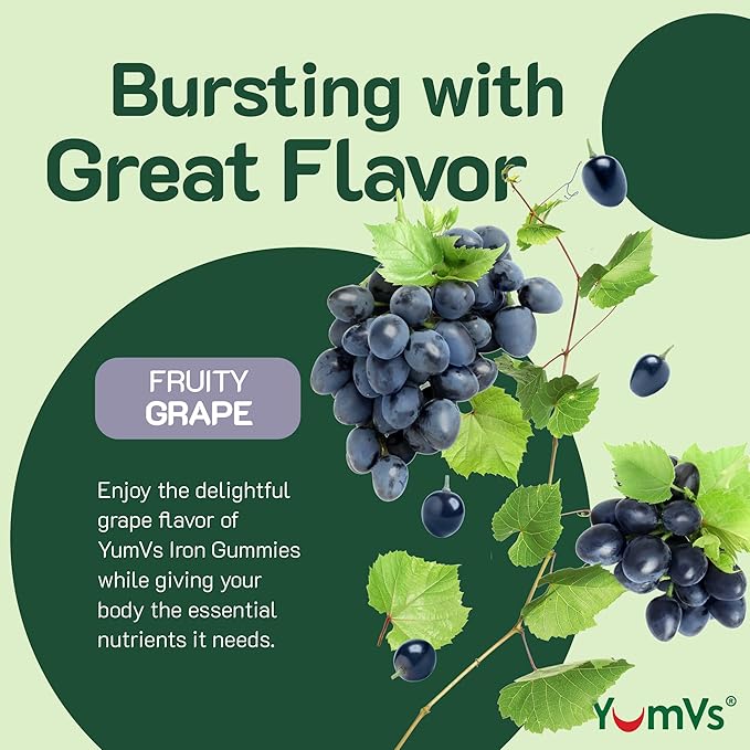 VumVs Iron Gummies for Women and Men - Grape Flavor - 10 mg Chewable Iron Supplement for Women Gummies with Vitamin C - Kosher, Gluten Free - Blood Builder Iron Supplement Gummies (60 Count), 1 Pack