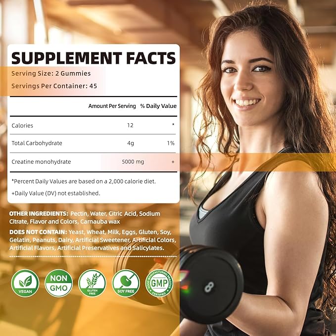 Creatine Monohydrate Gummies 5000mg for Men & Women, Chewables Creatine Monohydrate for Muscle Strength, Muscle Builder, Energy Boost, Pre-Workout Supplement(90 Count)-Pineapple-2pack.