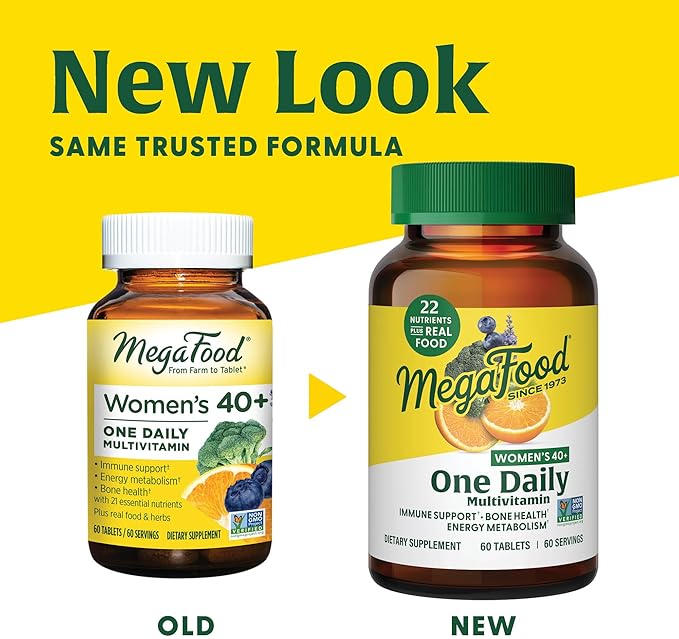 MegaFood Women's 40+ One Daily Multivitamin for Women with Vitamin B12, Vitamin B6, Vitamin C, Vitamin D, Zinc & Iron – Plus Real Food - Immune Support - Bone Health - Non-GMO - Vegetarian - 90 Tabs