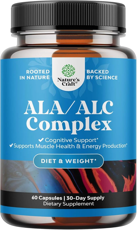 Pure Alpha Lipoic Acid Supplement with Acetyl L-Carnitine - Natural ALA ALC Amino Acids Boost Memory Support Mental Performance and Raise Energy Levels Metabolism - 60 Capsules
