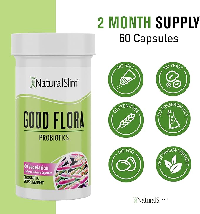 NaturalSlim Good Flora – Probiotics for Digestive Health, Intestinal Flora and Immune Support with Lactobacillus Acidophilus Probiotic | 7 Powerful Probiotic Strains | Gluten Free - 180 Capsules