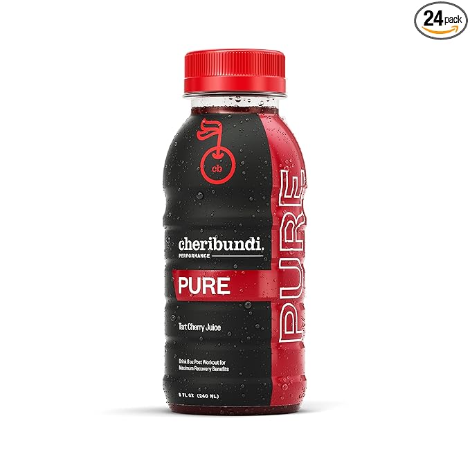 Cheribundi PURE Tart Cherry Juice - 100% Tart Cherry Juice, No Sugar Added - Pro Athlete Post Workout Recovery - Fight Inflammation And Support Muscle Recovery - 8 Ounce (Pack of 24)