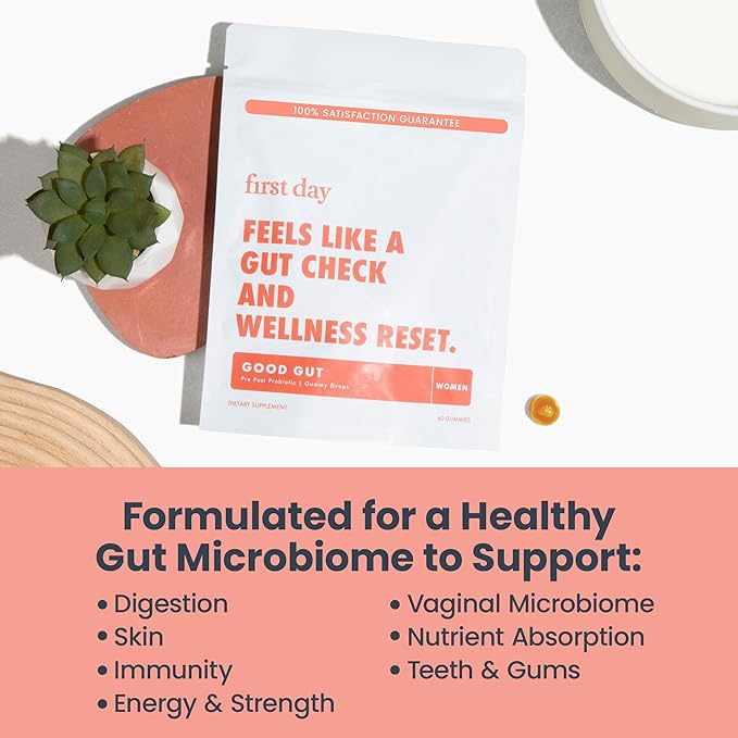 FIRST DAY Womens Tribiotic Gummies – Pre+, Post+, Probiotics & More – 60 Day Supply
