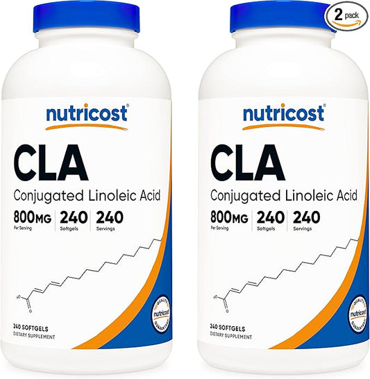 Nutricost CLA (Conjugated Linoleic Acid) 2,400mg, 240 Softgels - Gluten Free, Non-GMO, 800mg Per Softgel (2 Bottles)