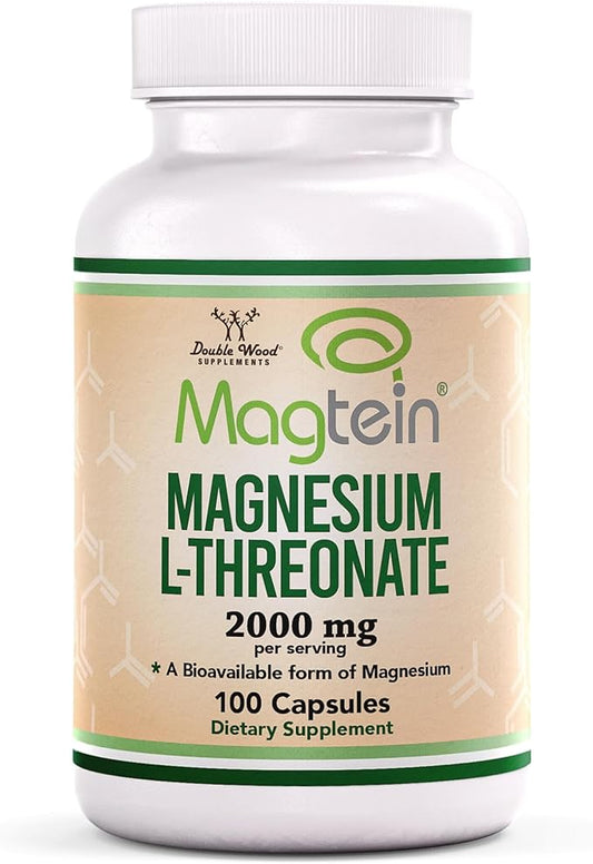 Magnesium L Threonate Capsules (Magtein) – High Absorption Supplement – Bioavailable Form for Sleep and Cognitive Function Support – 2,000 mg – 100 Capsules
