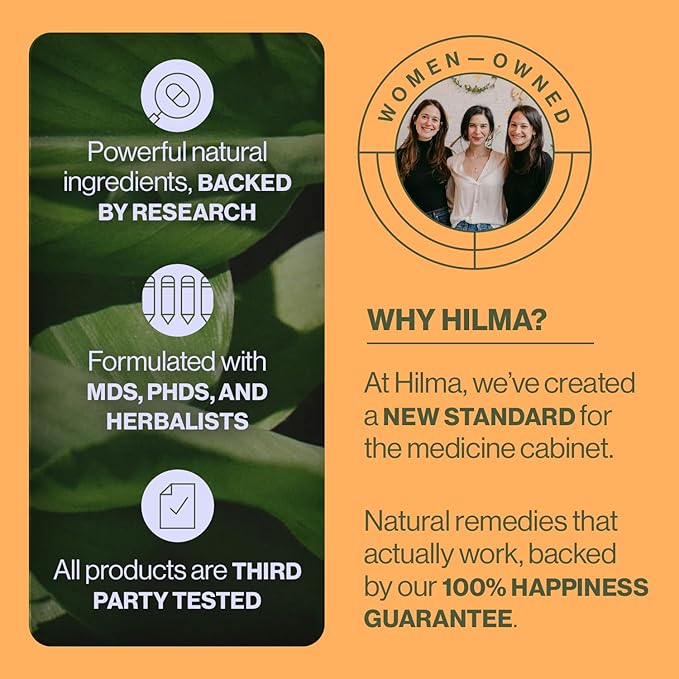 Hilma Natural Gas & Bloating Relief - with Lemon Balm, Fennel & Peppermint Leaf - Doctor Formulated with Organic Ingredients - 100 Vegan Capsules
