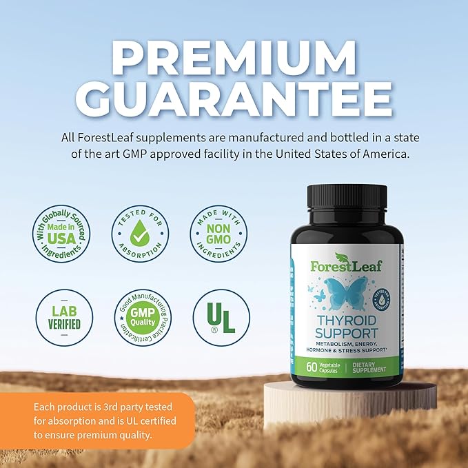 Thyroid Support for Women and Men with Iodine - Energy, Focus & Power Thyroid Supplement - All Natural Herbal Mineral and Vitamin Complex with B12, Zinc, Selenium, Ashwagandha - 60 Vegetarian Capsules