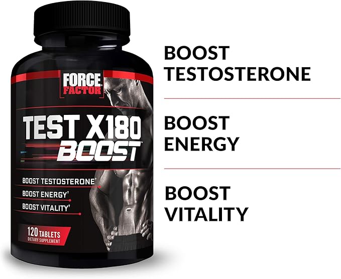 Force Factor Test X180 Boost, 2-Pack, Testosterone Booster and Energy Supplement for Men, Boost Energy, Increase Stamina, and Enhance Vitality, with D-Aspartic Acid and Fenugreek, 240 Tablets