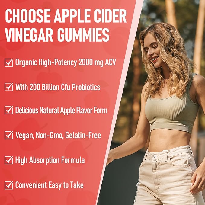 Apple Cider Vinegar Gummies, Max Strength 2000mg ACV Gummies with Probiotics, B12 and Keto, for Digestion, Metabolism, Gut & Immune Health, Gelatin-Free, Vegan & Non-GMO, 180 Gummies