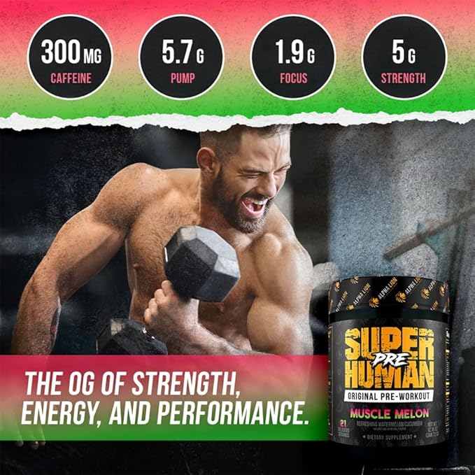 ALPHA LION Superhuman Pre Workout Powder, Beta Alanine, L-Taurine & Tri-Source Caffeine for Sustained Energy & Focus, Nitric Oxide & Citrulline for Pump (21 Servings, Muscle Melon)