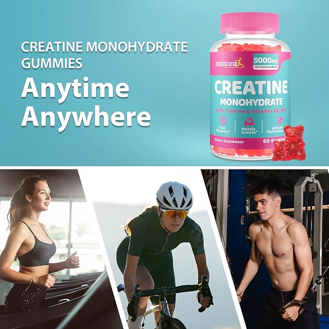 Creatine Monohydrate Gummies for Men & Women, Creatine Pre Workout Chewables Supplement 5000mg with Taurine & B6 - for Muscle, Recovery, Strength, Energy & Endurance and Performance, Vegan - 480 Count