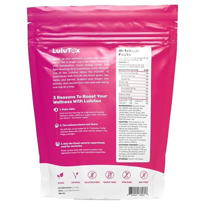 Detox Tea - Herbal Blend with Dandelion, Ginseng, and Ginger - Supports A Healthy Weight, Digestive Health - Vegan, All Natural, Laxative-Free - Peach Flavor (28 Servings)