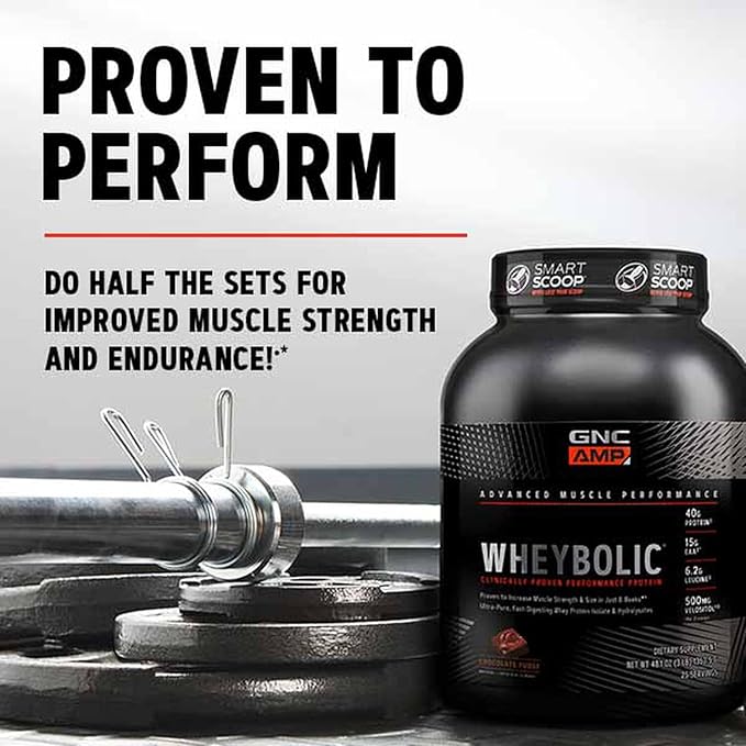 GNC AMP Wheybolic Whey Protein Powder Isolate with BCAA | Targeted Muscle Building and Workout Support Formula | Gluten Free | Chocolate Fudge | 10 Servings