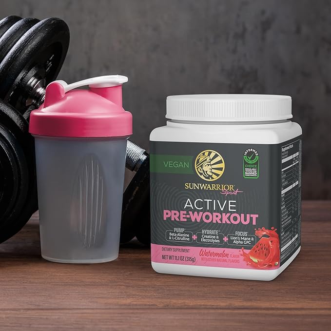 Pre Workout Powder Energy Drink Supplement | Clean Vegan Plant-Based Pre-Workout Supplement | Pump, Hydrate, Focus, Endurance & Strength Builder | Watermelon Flavored | 30 Servings | Active Preworkout