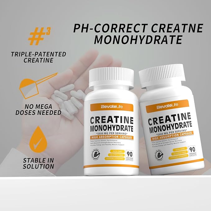 Creatine Monohydrate 2500mg, 90 Capsules - Gluten Free, Non-GMO