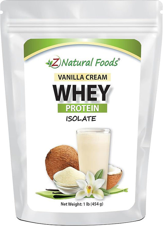 Z Natural Foods Vanilla Cream Whey Protein Isolate, Nutrition-Rich, Flavorful Protein Powder for Heart Health and Immunity, Great in Tea, Coffee, Smoothie, Non-GMO, Gluten-Free, Kosher, 1 lb.