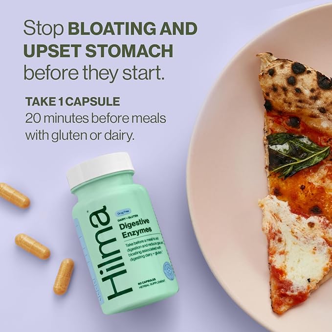 Hilma Digestive Enzymes for Women – Bloating Relief with Turmeric, Dandelion Root & Gluten Digestive Enzymes – Natural Gluten & Dairy Relief Pills – 60 Vegan Capsules