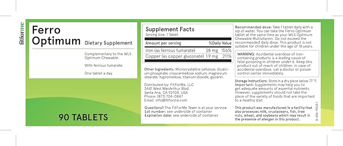 Bariatric Multivitamins Iron Supplement After Gastric Sleeve - One a Day Ferro Optimum Tablet - 90 Days Supply of Ferrous Iron (Iron Booster for Optimum Chewable)
