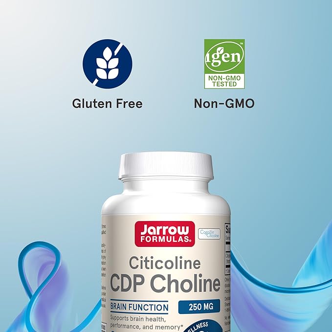 Jarrow Formulas Citicoline CDP Choline 250 MG, CDP Choline Supplement Supports Brain Health, Performance and Memory, 120 Capsules, Up to a 120 Day Supply