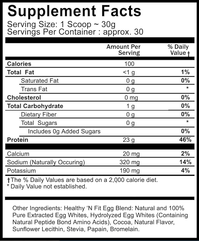 Healthy 'N Fit 100% Egg Protein -Chocolate 2lb, Lactose Free, Sugar Free, Naturally Sweetened