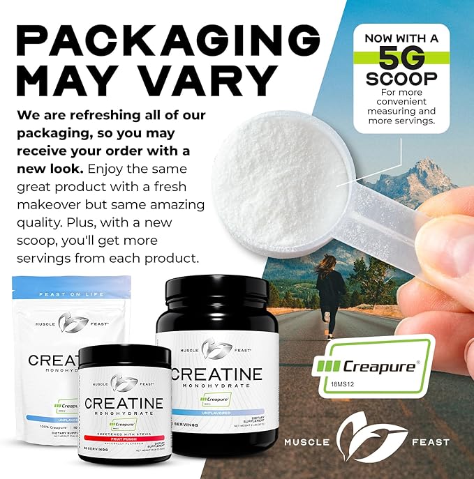 Muscle Feast Creapure Creatine Monohydrate Powder | Premium Pre-Workout or Post-Workout | Easy to Mix, Gluten-Free, Safe and Pure, Kosher Certified (2lb, Unflavored)