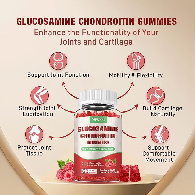 Enhanced 3000mg Glucosamine Chondroitin Gummies with MSM for Adults - Extra-Strength Joint Health & Flexibility, Antioxidant & Immune Support Supplement, 60 Count