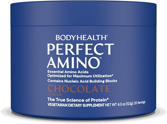 BodyHealth PerfectAmino Powder - BCAA and EAA Powder for Pre and Post Workout - Amino Acid Energy Drink Powder for Men and Women to Support Lean Muscle and Recovery - Chocolate - 20 Servings