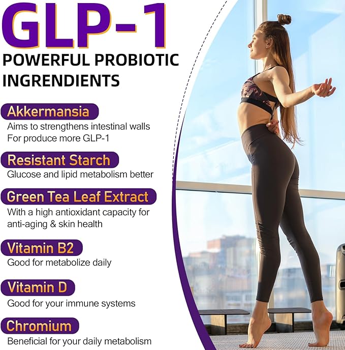 GLP-1 Supplement - 300 Billion AFU Akkermansia Muciniphila, Akkermansia Probiotic for Women & Men, for Boost GLP-1, Digestive, Gut, Immunity, Enhances Gut Lining Function & Intestinal Walls, 120 Count