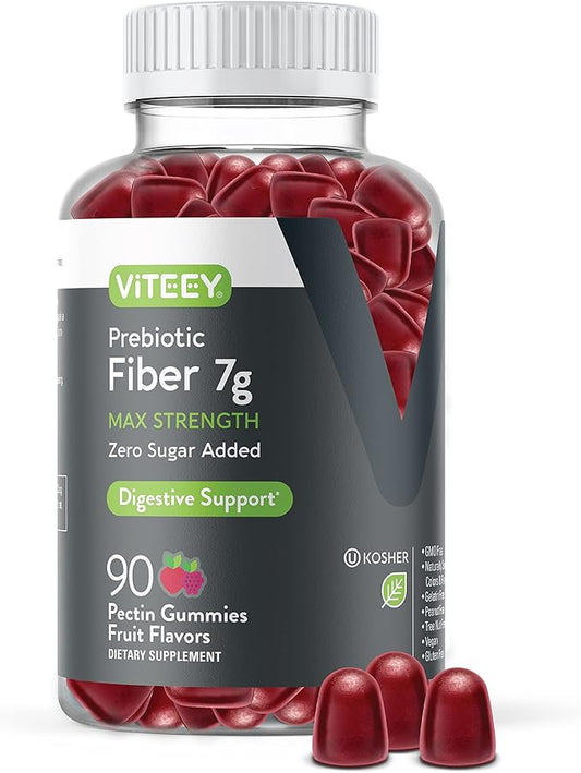 Prebiotic Fiber Gummies for Adults, 7g - Zero Sugar Added - Fiber Supplement Gummies for Digestive Health Regularity & Natural Weight Support - Vegan, Gelatin Free - Chewable Fruit Flavored Gummy
