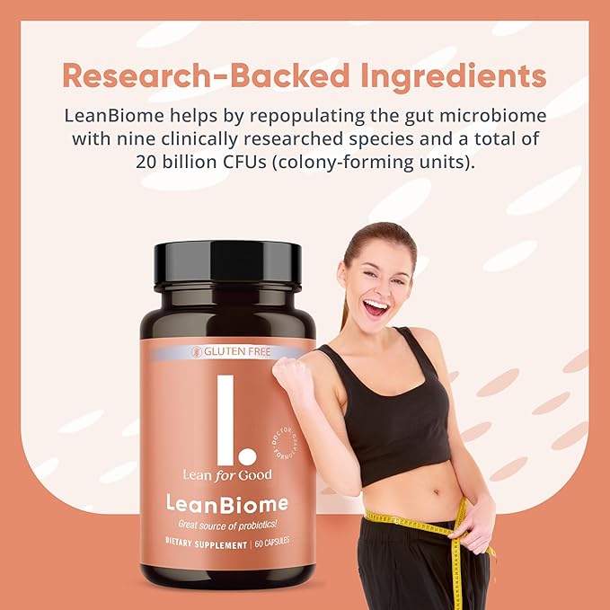 LeanBiome, 9-Strain Probiotic Formula, Supports a Balanced Gut Microbiome, Powerful Gut Probiotics with Greenselect Phytosome - 60 Capsules, 3 Pack