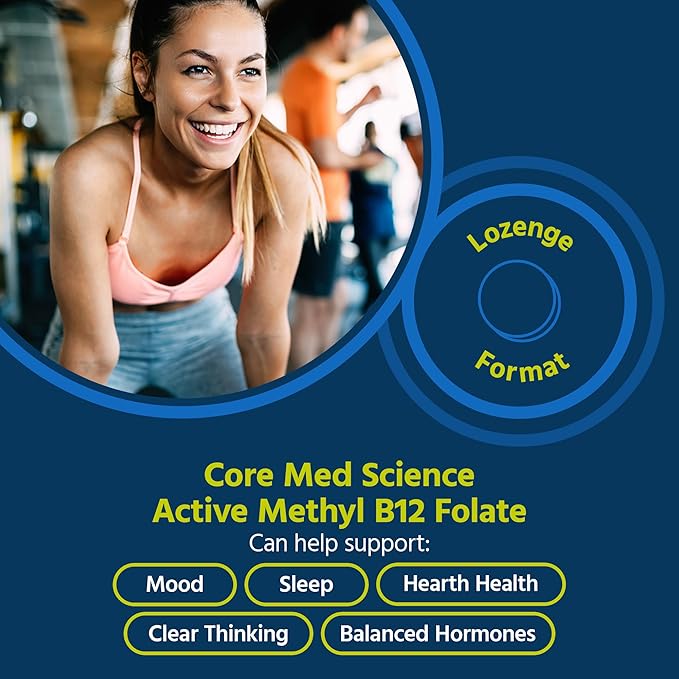 Core Med Science Methyl B12 Folate Supplement for Women & Men - 5-MTHF Pills Support Mood, Cognitive, & Heart Health - Methylfolate Vitamin B9 for Homocysteine Levels & Methylation Cycle (60 Count)
