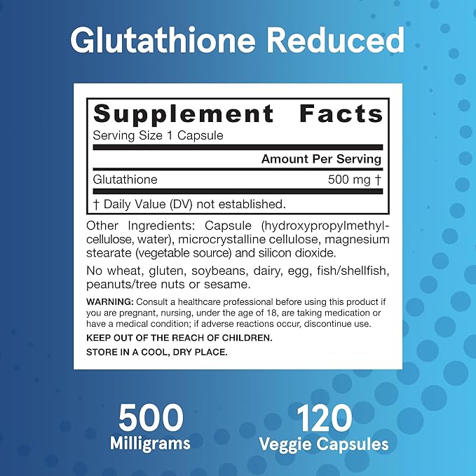 Jarrow Formulas Glutathione Reduced 500 mg - 120 Veggie Capsules - Intracellular Antioxidant - Quality Glutathione Supplements - Supports Recycling of Vitamins C & E - Non-GMO - Gluten Free - Vegan